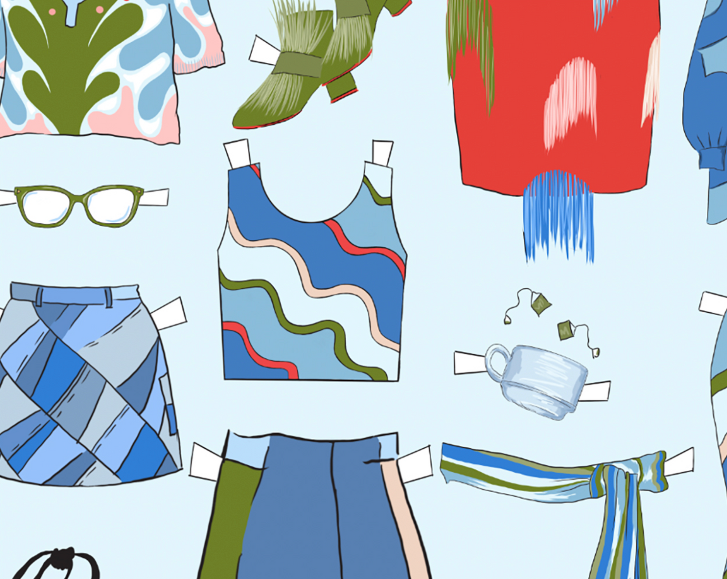 Blue Paper Doll T-shirt Dress