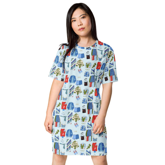 Blue Paper Doll T-shirt Dress